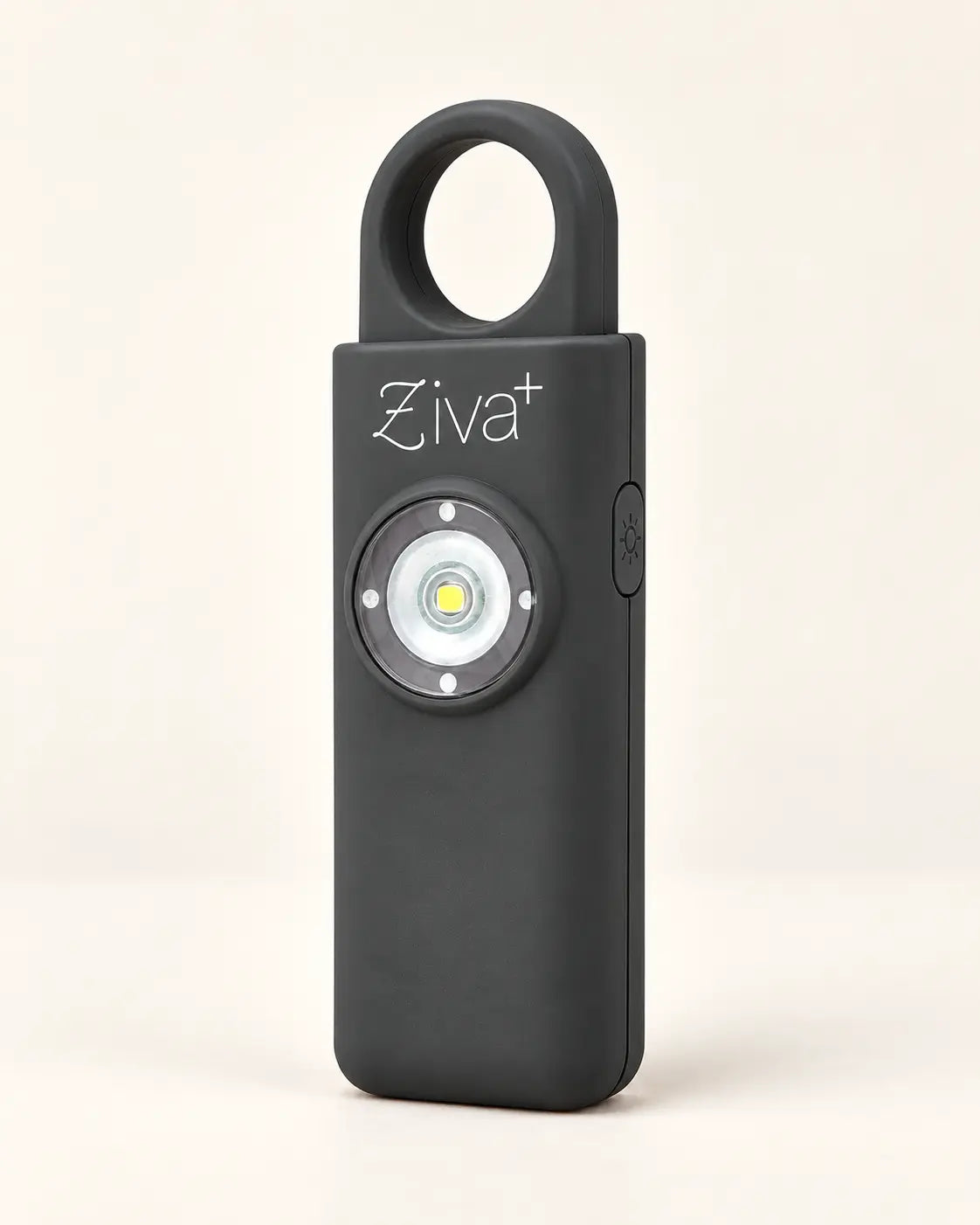 Ziva+ SOS Safety Alarm in black, front view